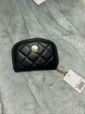 Bandolino Black Quilted Mini Wallet with Gold Emblem